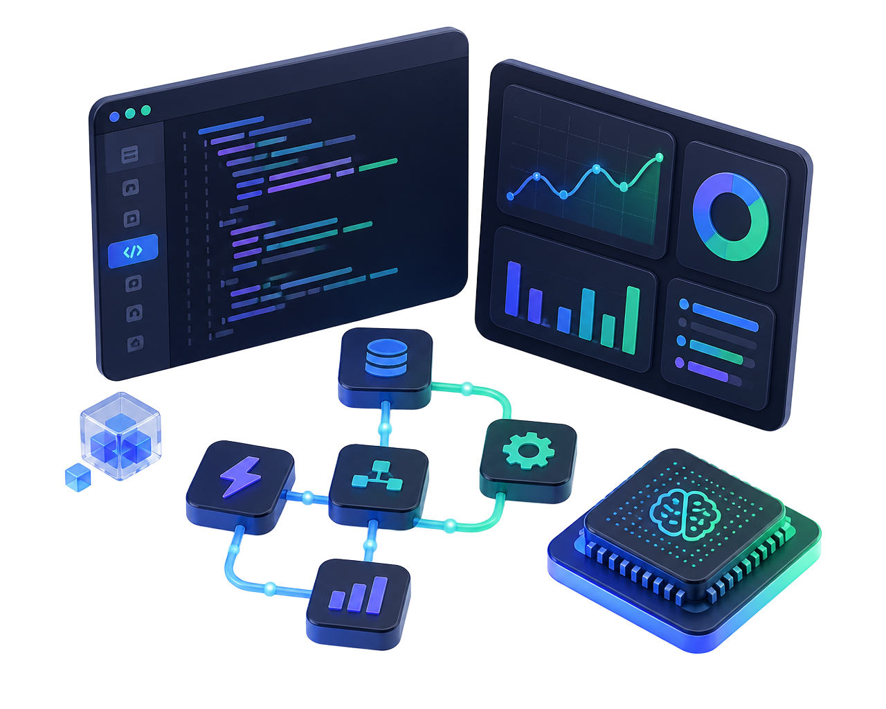 Paneles de código, dashboards y flujos de automatización con IA